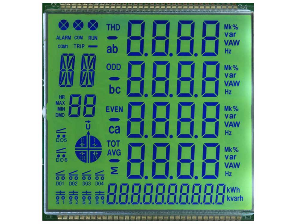 stn segment positive display yellow green background and blue letters lcd panel for electricity meter.jpg
