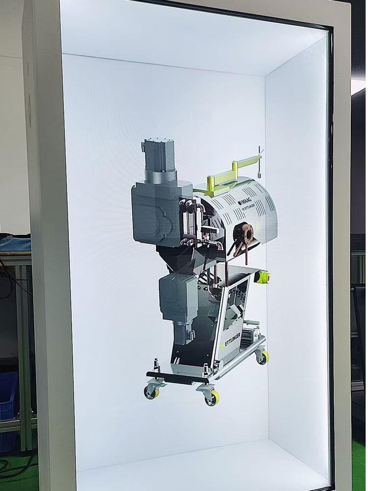 a 3d machine model in a transparent lcd display