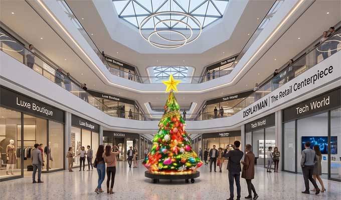 a christmas tree shaped led display in mall