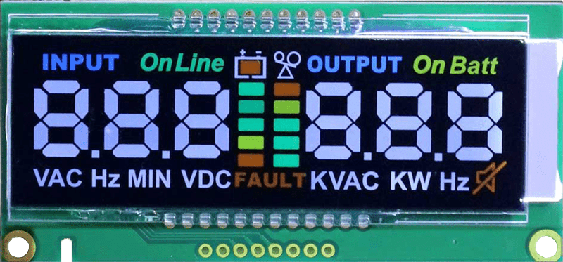 va segment negative display multi color silk printing black background and white letters cob lcd module for hi fi equipment.png