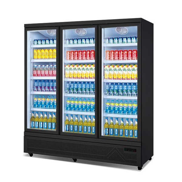a typical commercial refrigerator door with glass panels