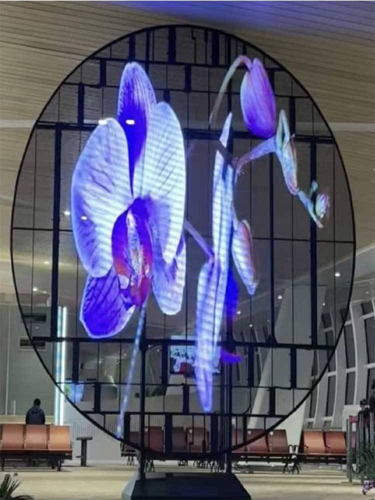 custom circular transparent led display – futuristic architectural showcase