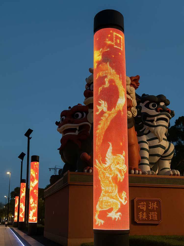 custom cylindrical transparent led display – smart urban landmark