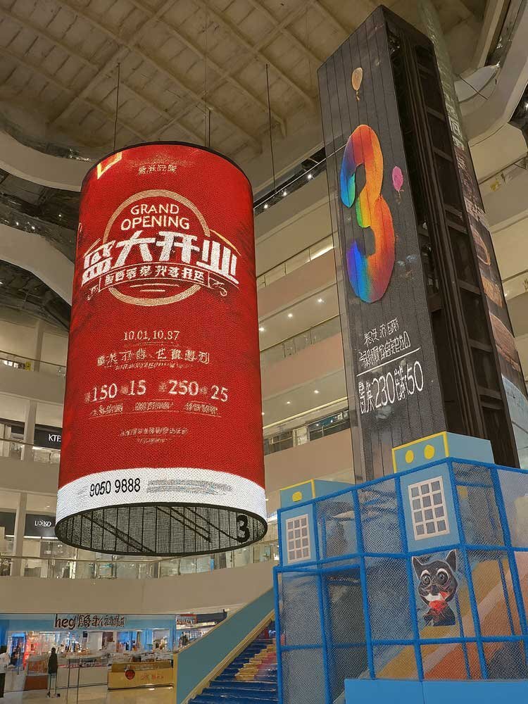 dynamic indoor transparent led screen in shopping mall atrium