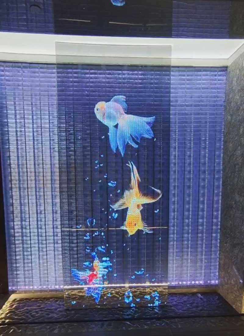 led holographic invisible screen with realistic aquarium visuals