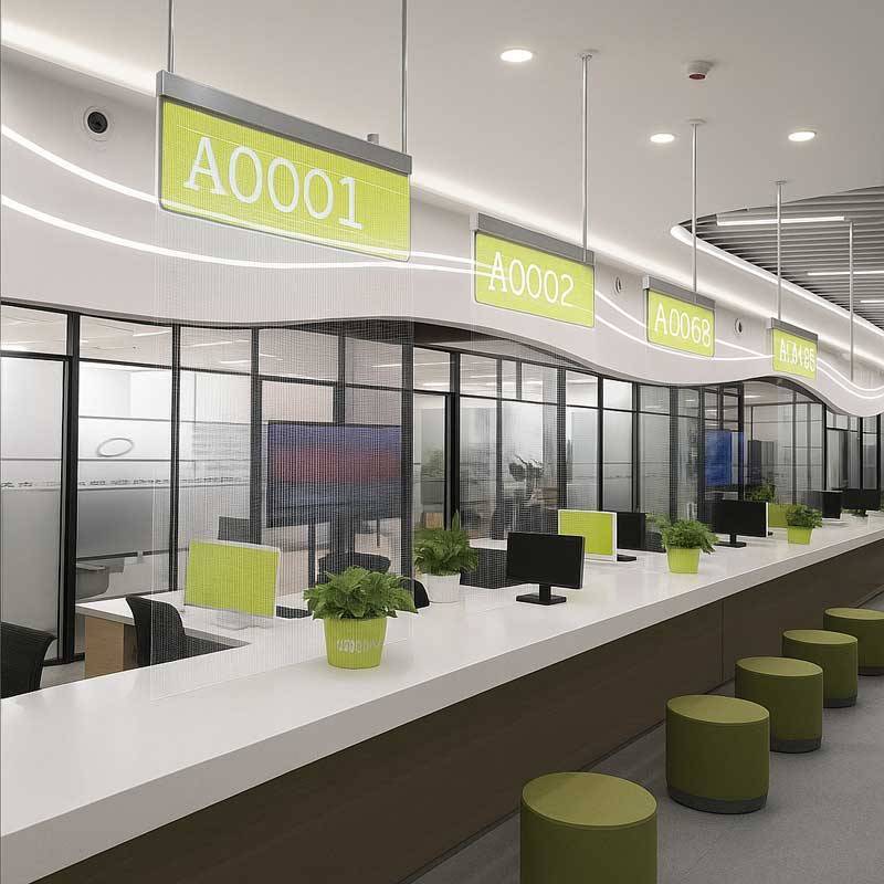 smart queue management with transparent led glass screens