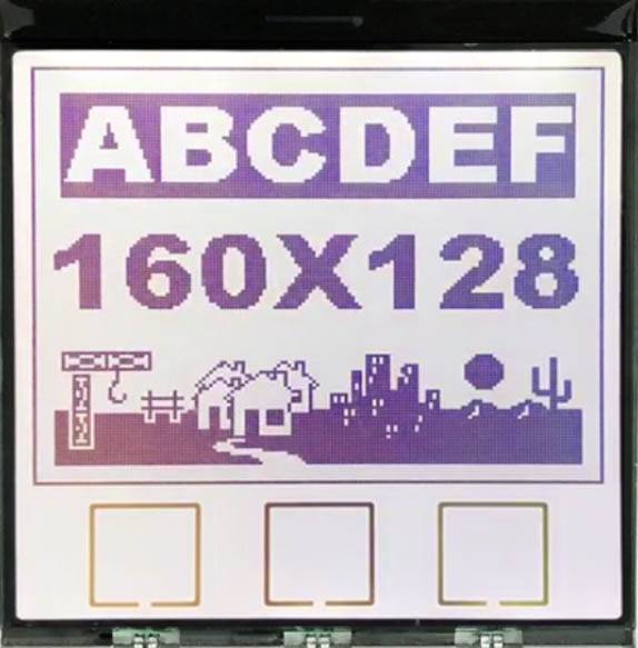 160 by 128 dot matrix fstn positive display grey background and dark purple letters lcd.jpg