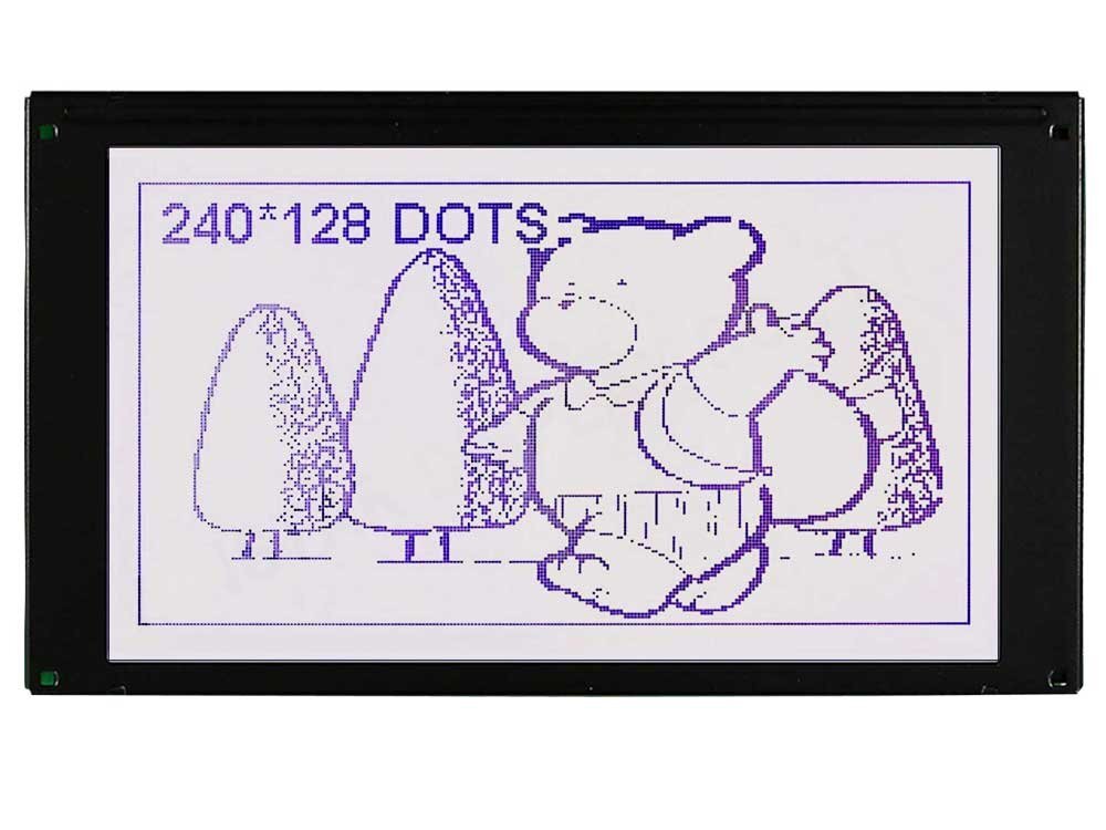 240 by 128 dot matrix fstn positive display grey background and dark purple letters lcd.jpg