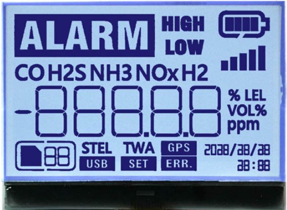 fstn segment grey background and blue letters positive display lcd panel for range finder.jpg