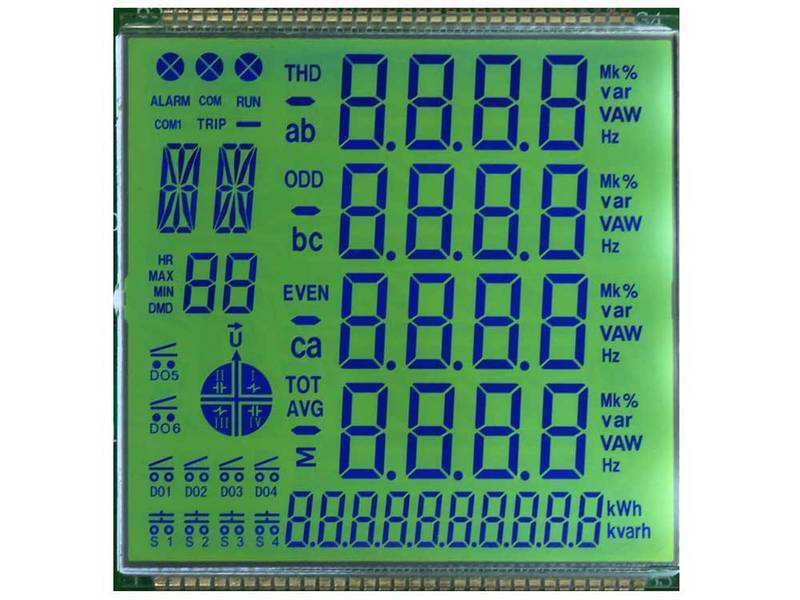 stn segment positive display yellow green background and blue letters lcd panel for electricity meter.jpg
