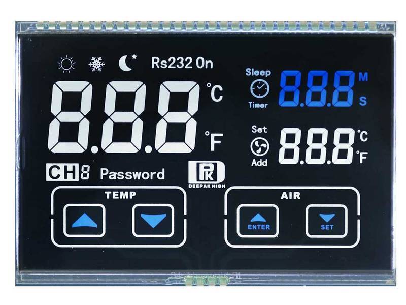 va segment negative display blue color silk printing black background and white letters lcd panel for air conditioner.jpg