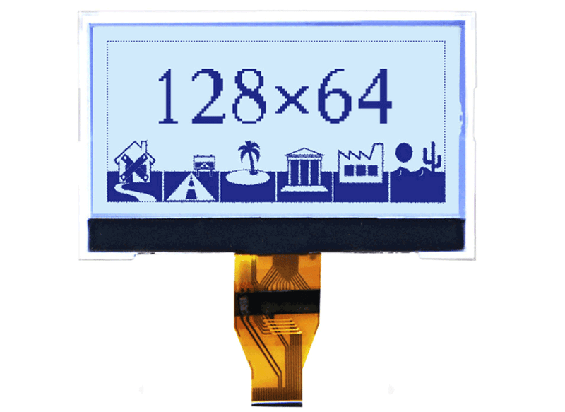 128 by 64 dot matrix fstn positive display grey background and blue letters cog lcd module.png