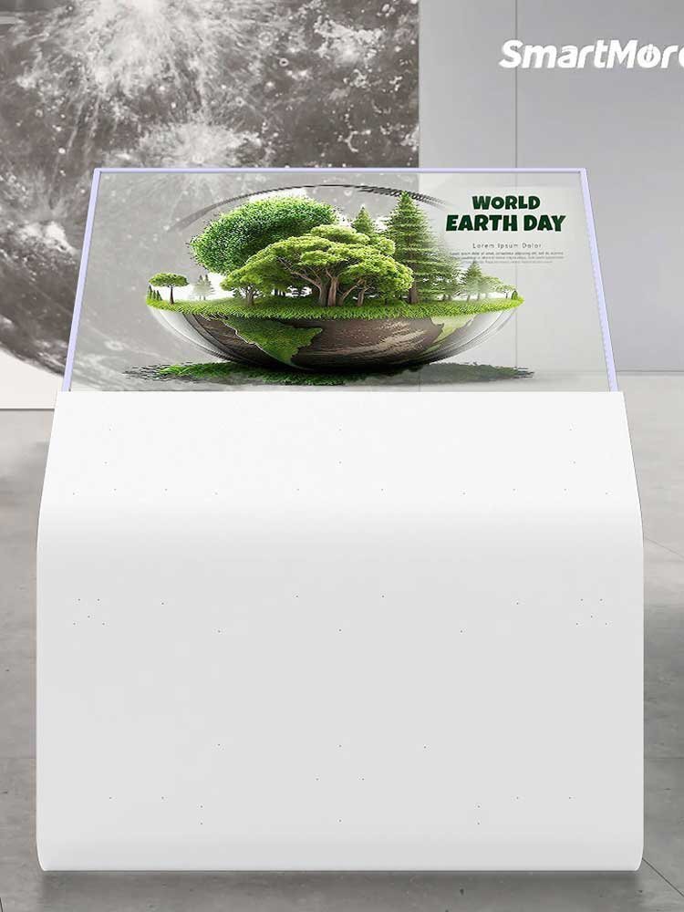 angled tabletop free standing transparent oled signage 1