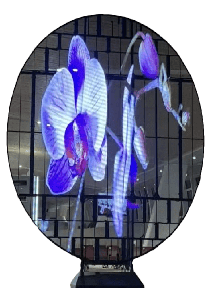 custom circular transparent led display – futuristic architectural showcase