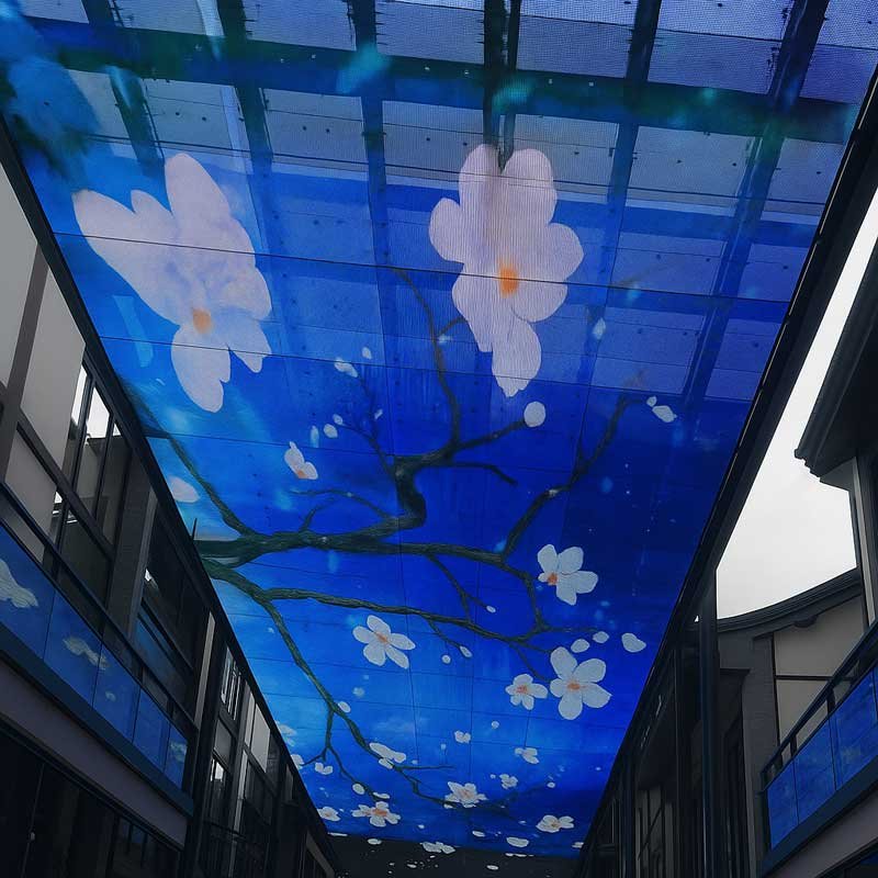 outdoor transparent led mesh screen – sky canopy display
