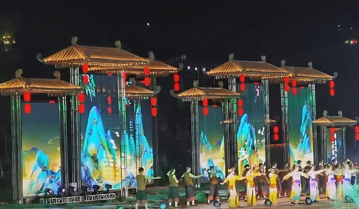 outdoor transparent led mesh screen blending tradition with modern visuals
