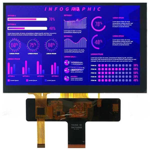 7.0 inch ips 800x480 lvds interface high brightness wide temp tft lcd with capacitive touch