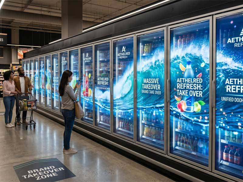 transparent lcd refrigerator digital wall supermarket dooh advertising