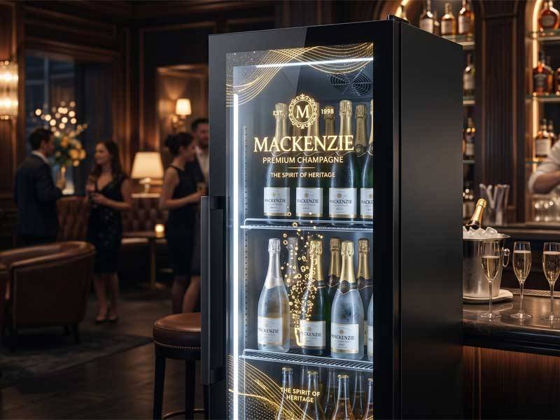 transparent lcd refrigerator door champagne cooler vip bar