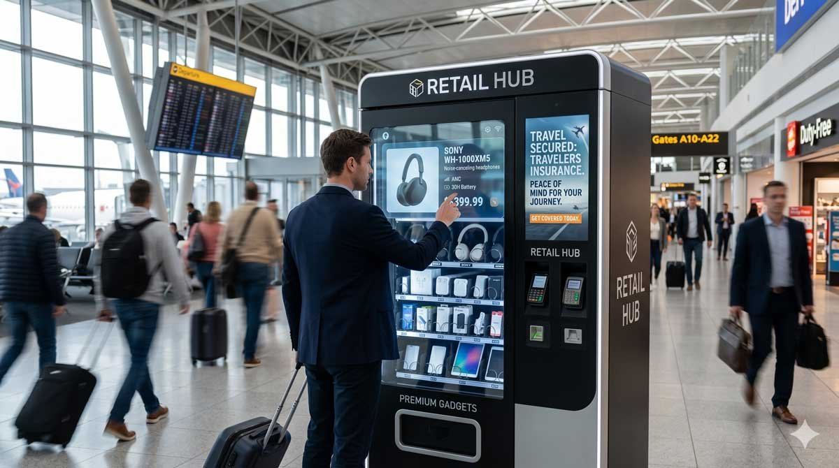 Airport Case Study: Interactive Transparent LCD Vending Machine for DOOH and Electronics Retail