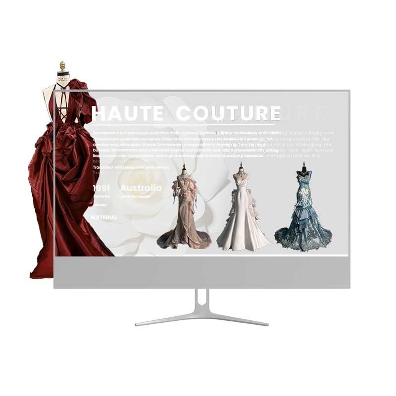 30-inch T-base desktop transparent OLED display angled working view