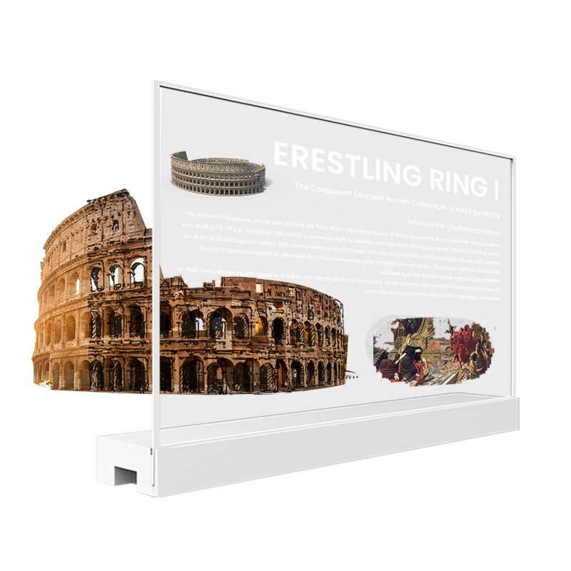 55-inch integrated control base desktop transparent OLED display angled working view