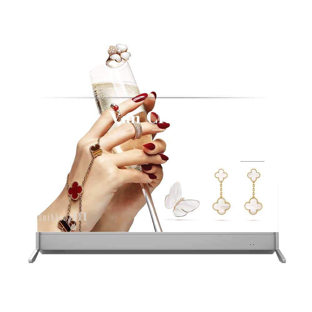 55-inch slim bar base desktop transparent OLED display front working view