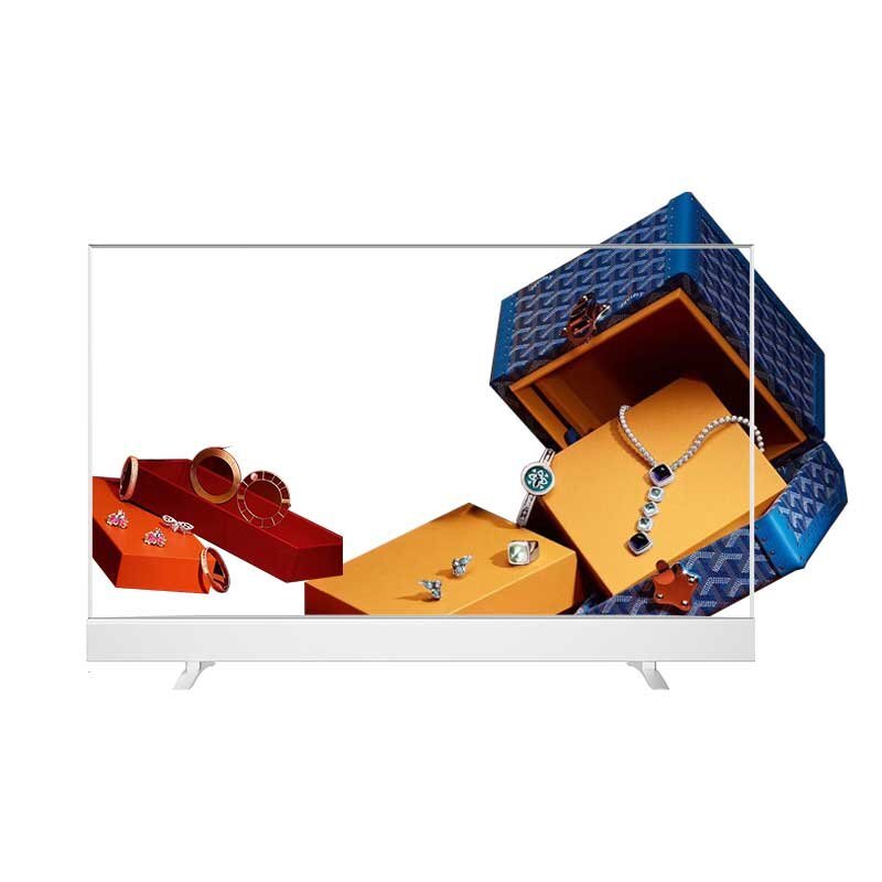 55-inch twin-foot base desktop transparent OLED display front working view