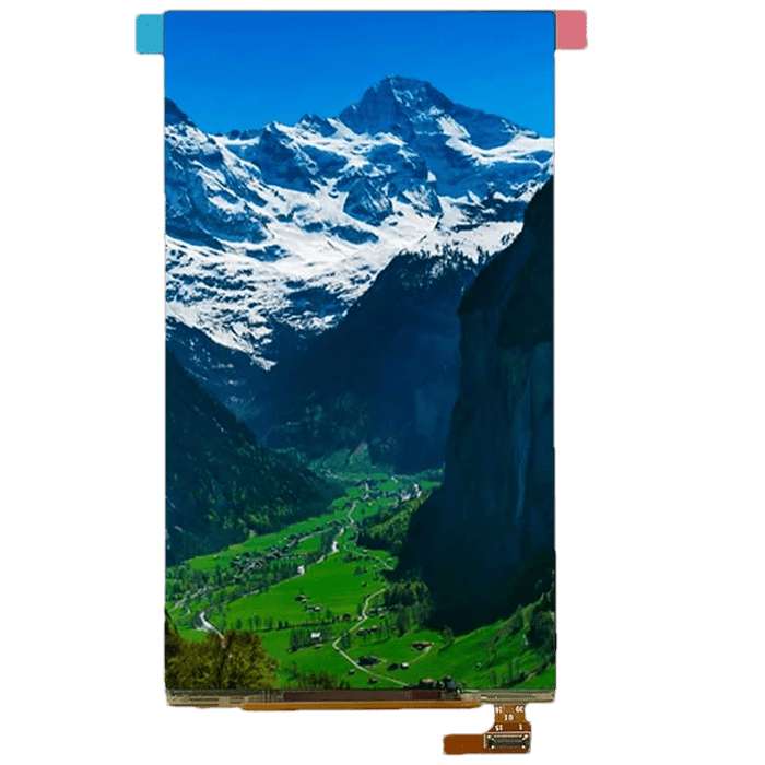5.5-inch flexible AMOLED display with touch panel showing a mountain landscape